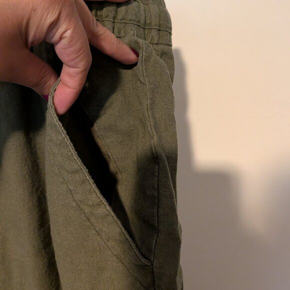 Old Navy Women Crop Wide Leg High Rise Linen Blend Pants Pockets Olive Green XL - Picture 3 of 6